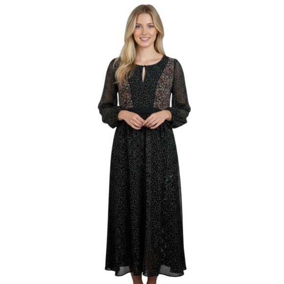 Anthropologie Floreat Countryside Maxi Dress Prairie Floral speckle Black 4 - Picture 1 of 14